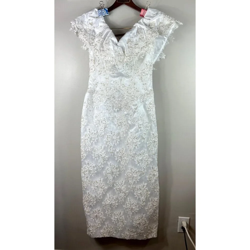 Alfred Angelo | Dresses | Alfred Angelo White Wedding Dress 52 Long Midi  Beaded Lace Sleeveless Small | Poshmark